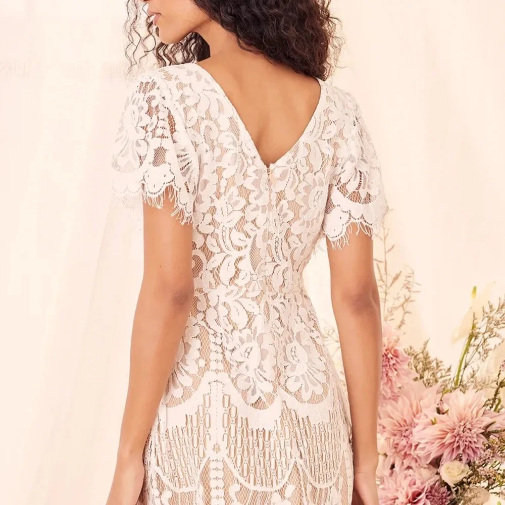 Lulus Pearson White Lace Short Sleeve Dress - Picture 1 of 12